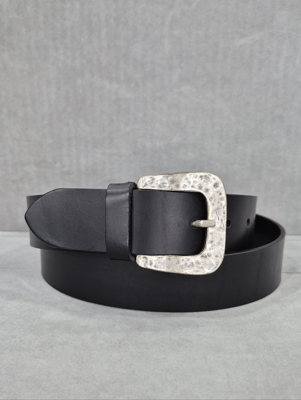 Demicinture belt women's large black leather hammered silver chunky buckle Italy